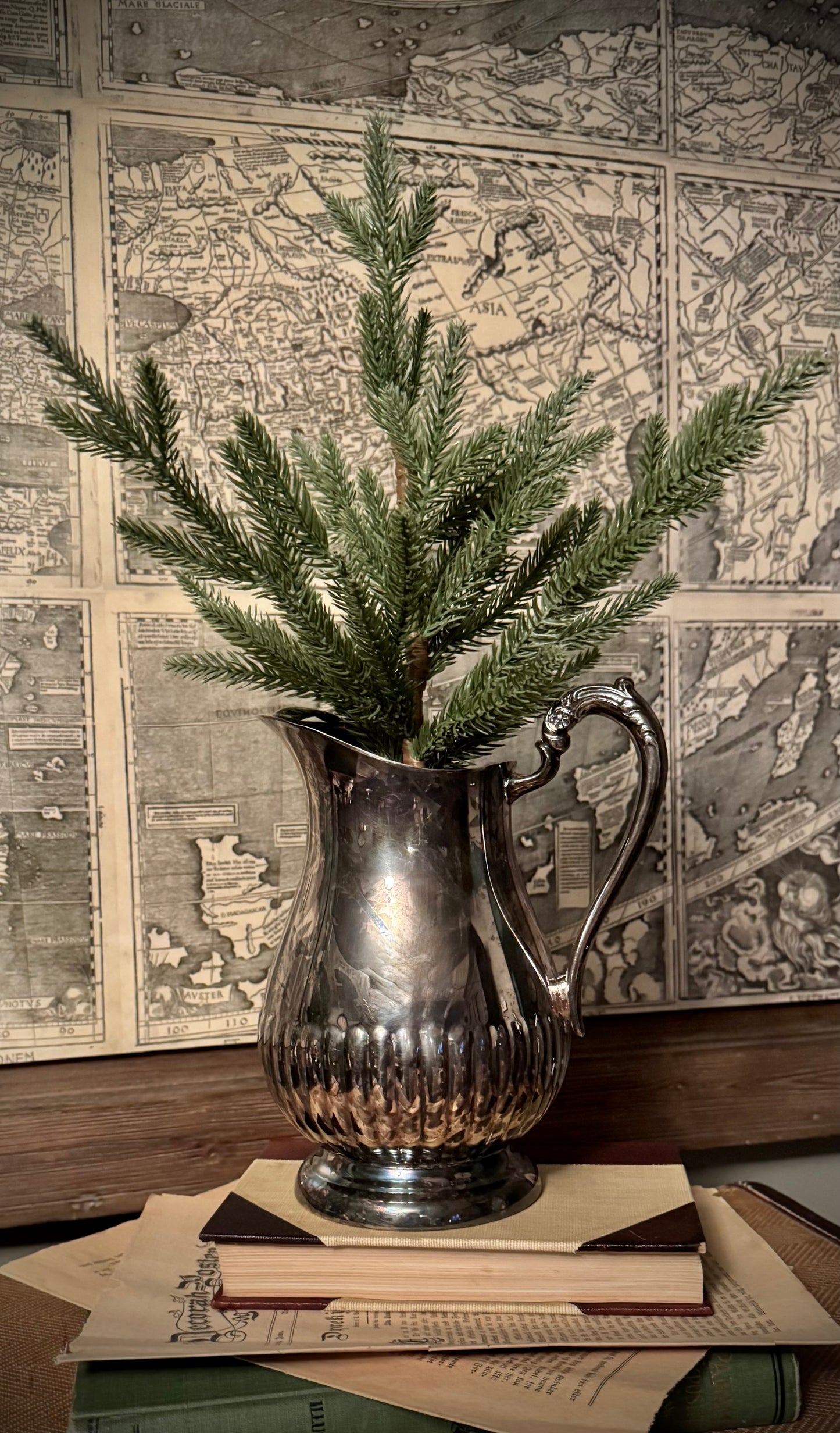 Antique Silver Pitcher with Tree