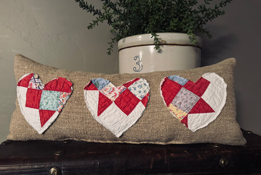 Vintage European Grain Sack Heart Pillow